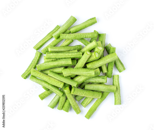 slice long beans isolated on white background. top view
