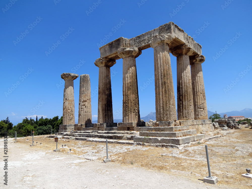 Europe, Greece, Corinth,the ruins of an antique pagan  temple on the site of the ancient city