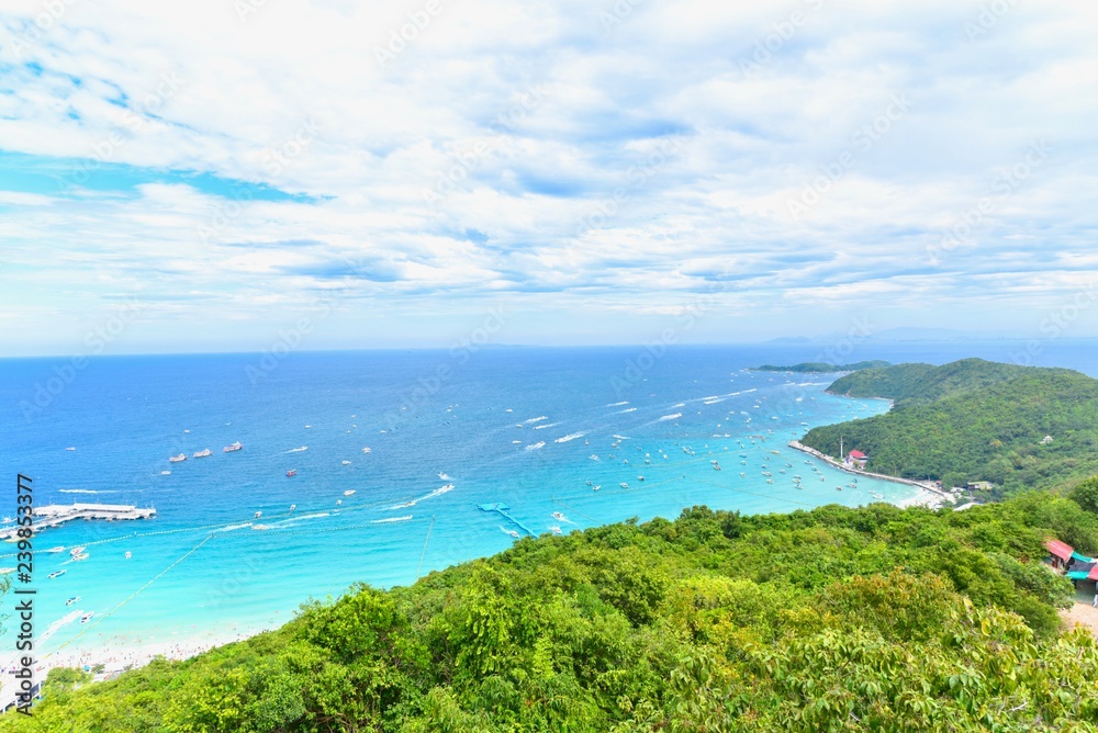 Aerial View of Tropical Beaches of Koh Larn from Tawaen Beach View Point