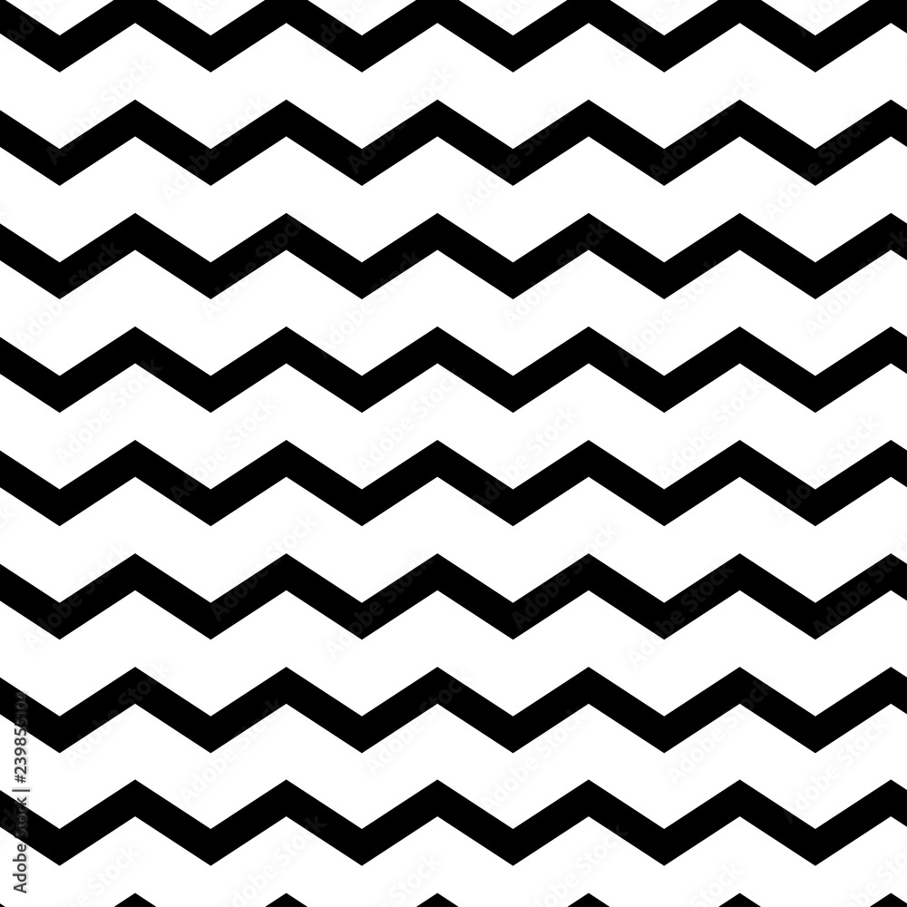Modern geometric seamless pattern zig zag. Black waves isolated on white background. Classic striped retro background. Vector illustration