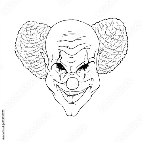 Evil clown face. Scary halloween character isolated at white background. 