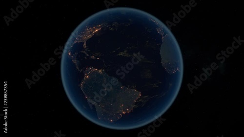 Zoom to Spain with the Canary Islands. The Night View of City Lights. World Zoom Into Spain - Planet Earth. Political Borders of European Countries. The Biggest Cities: Madrid, Barcelona, Valencia.