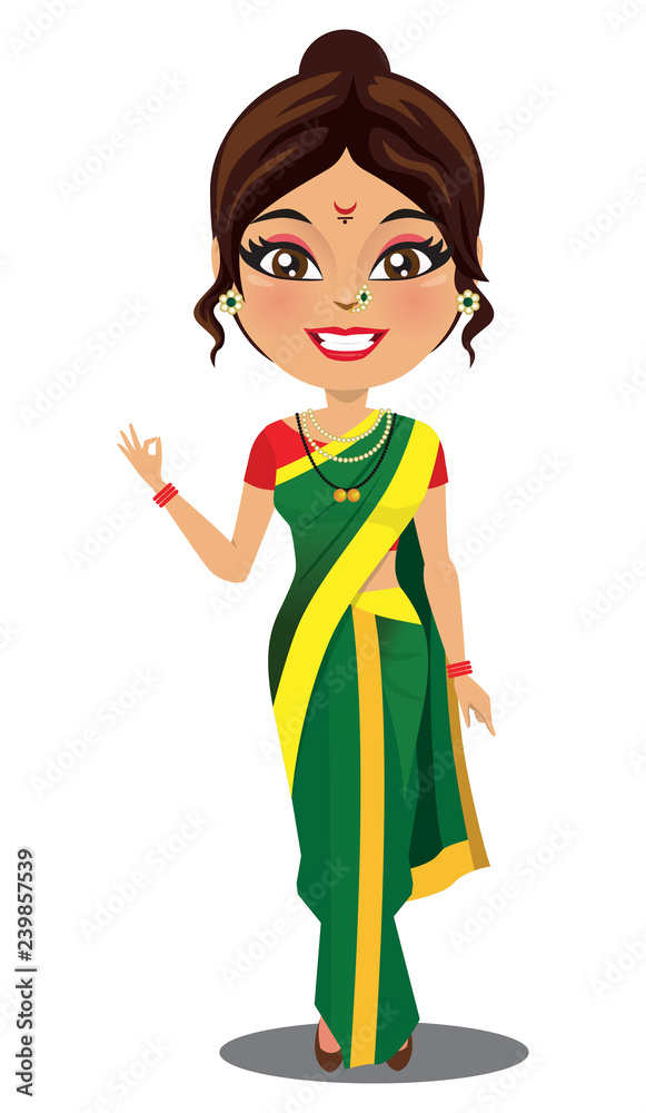 Indian lady from the state of Maharashtra, India in a traditional 9 yard saree Indian lady from the state of Maharashtra, India in a traditional 9 yard saree