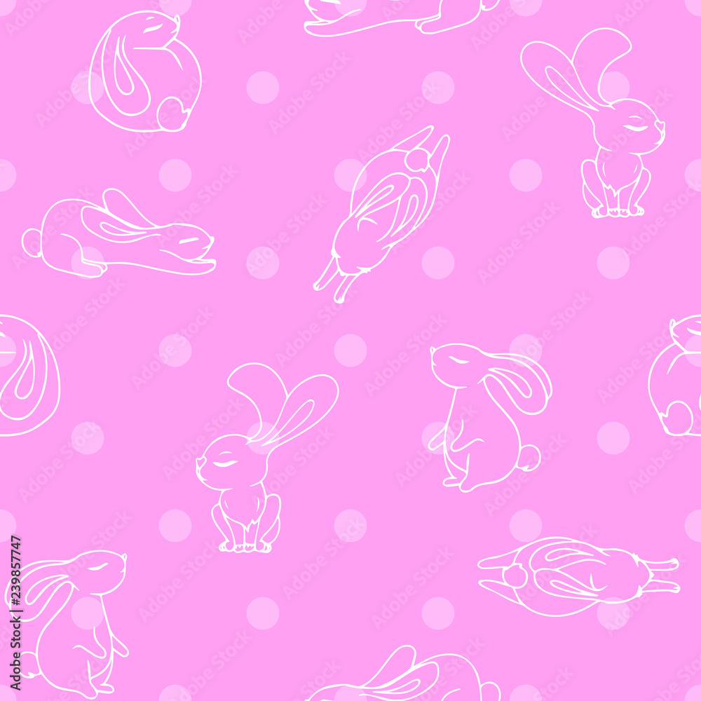 Seamless vector pattern with cute hand drawn cartoon doodle bunnies. Sleeping rabbits. Seamless vector pattern with cute hand drawn cartoon doodle bunnies. Sleeping rabbits.