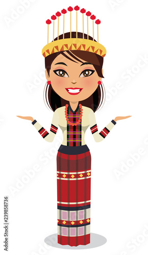 An Indian lady from the northeastern state of Mizoram in traditional outfit - vector