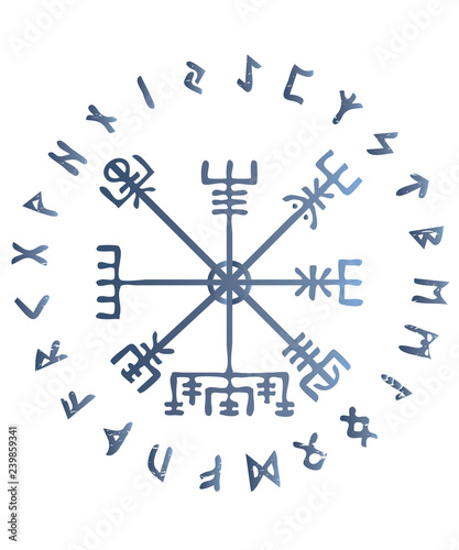 Vegvisir Icelandic magic stave with futhark runes circle.