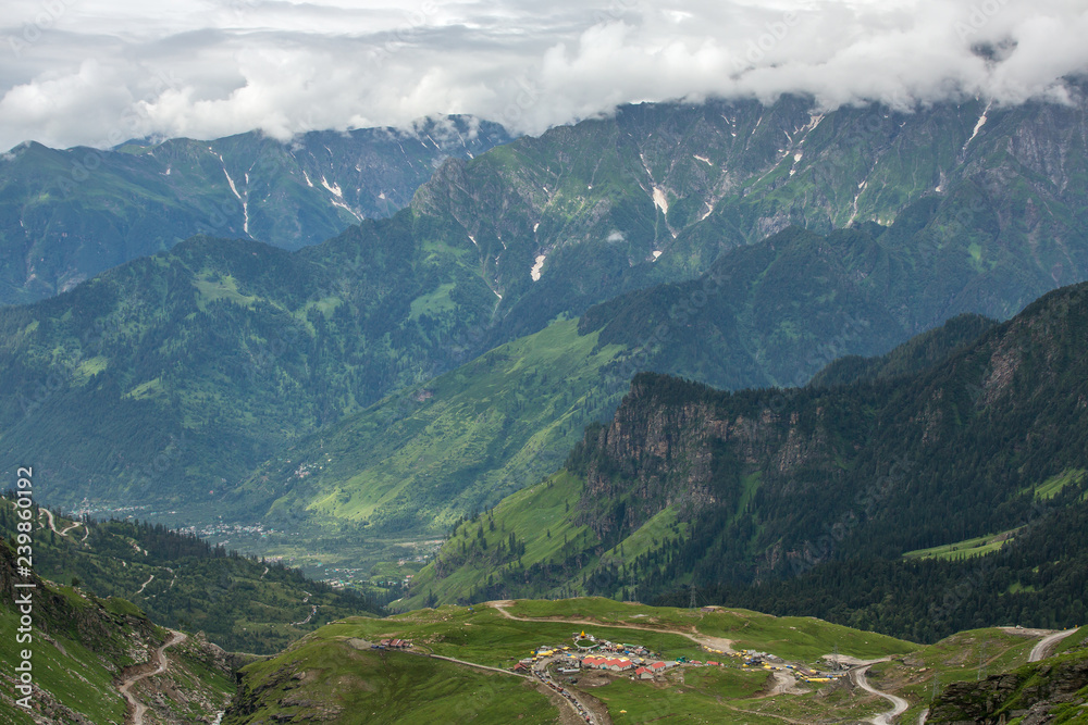 View from Rohtang pass at beautiful green valley, Himachal Pradesh, India View from Rohtang pass at beautiful green valley, Himachal Pradesh, India