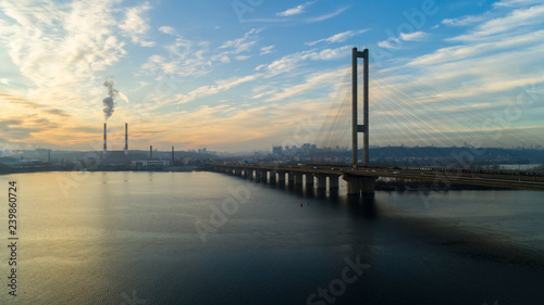 Aerial view of the South Bridge. Aerial view of South subway cable bridge. Kiev, Ukraine. © ronedya
