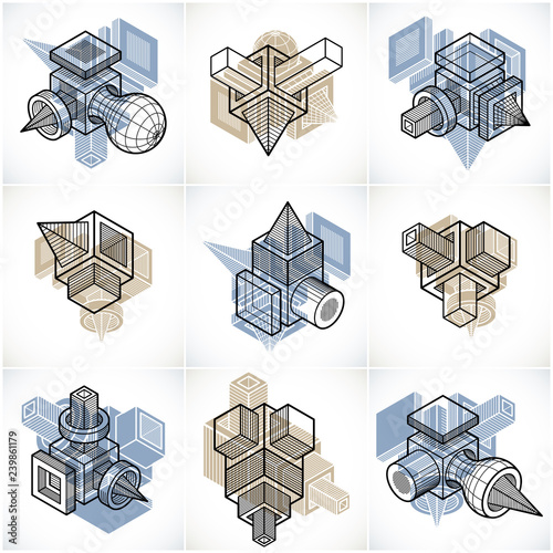 Engineering abstract geometric shapes, simple vectors set.