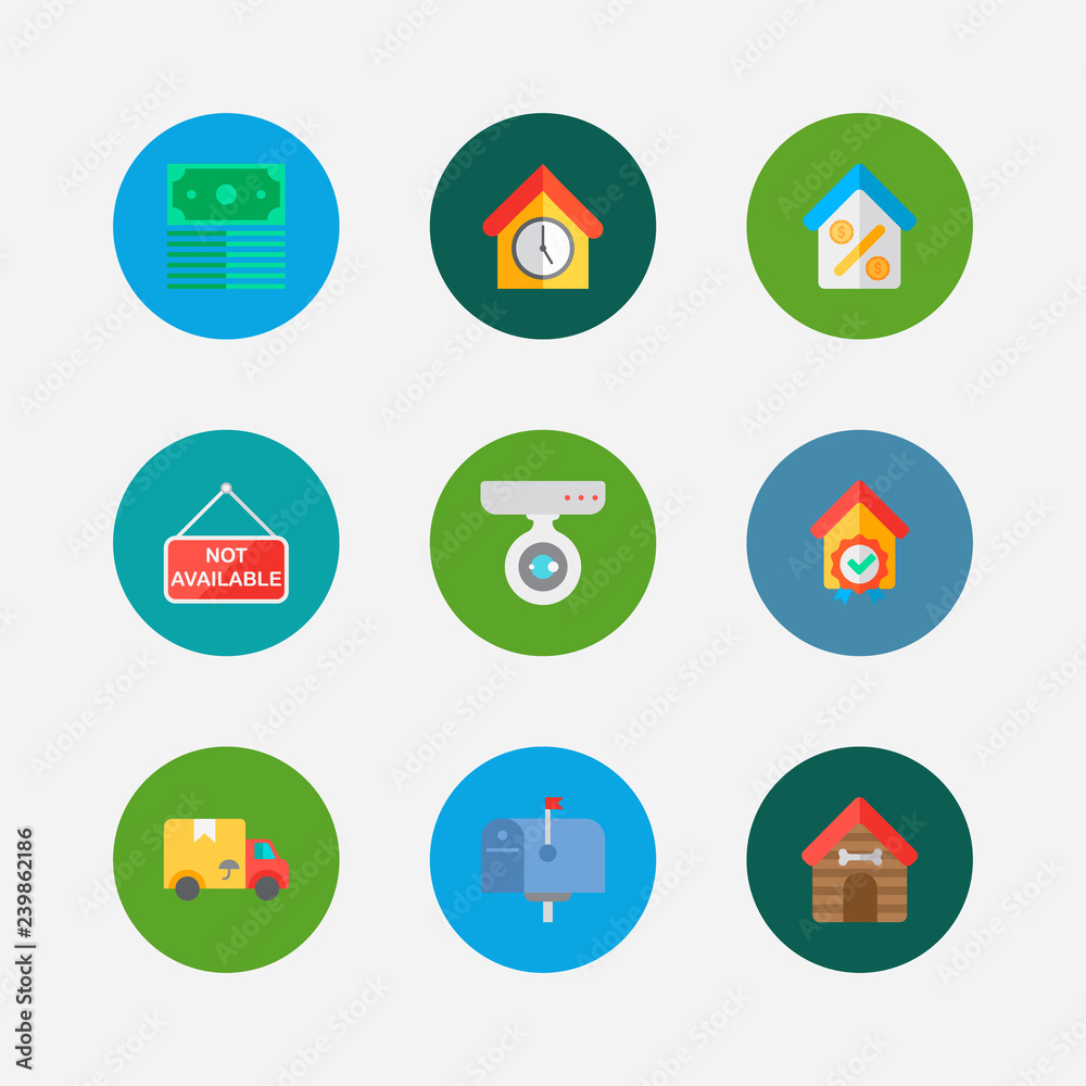 Property icons set. Leased and property icons with mail box, animal house  and move. Set of sale for web app logo UI design. Stock Vector | Adobe Stock