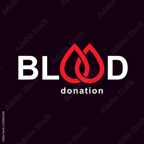 Blood donation inscription isolated on white. Vector red blood drops. The 14 June, world blood donor day. Medical theme graphic symbol.