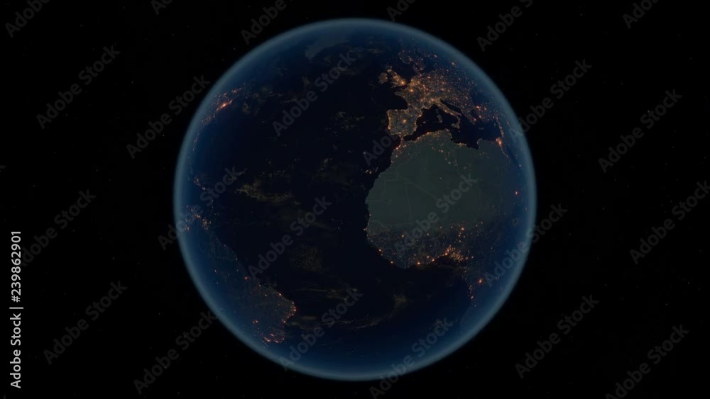 Zoom to Sweden, Scandinavia. The Night View of City Lights. World Zoom Into Sweden - Planet Earth. Political Borders of European Countries. The Biggest Nordic Cities: Stockholm, Gothenburg, Malmö.