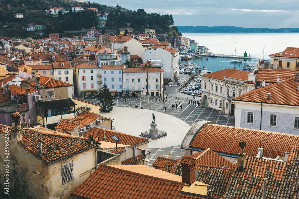 View on Old Town Piran in Sloveia