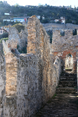 Ancient Bedesten Alanya fortress wall path. Turkey. photo