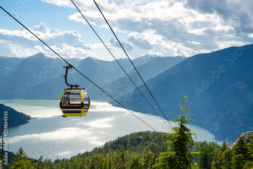 Fotótapéta View of an Empty Cable Car with a Majestic Coastal Mountains in Background on a