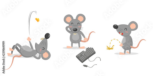 Cute Rat or Mouse Character Vector Signs isolate on white background.