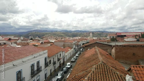 Sucre, Bolivia capital city skyline overview, 4k video. the white city.