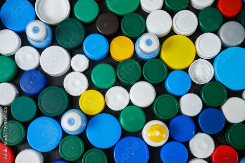 Collection of various colorful plastic screw caps