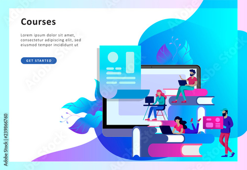 Concept Landing page template Education people, Internet studying, online training, online book, tutorials, e-learning for social media, distance education, documents, cards, posters