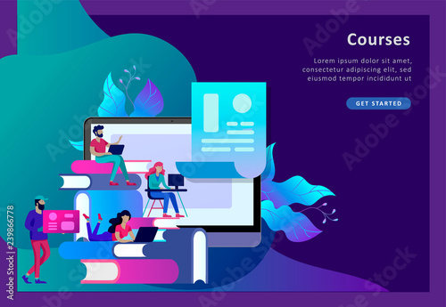 Concept Landing page template Education people, Internet studying, online training, online book, tutorials, e-learning for social media, distance education, documents, cards, posters