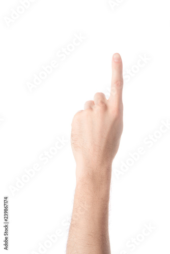 cropped view of man hand showing number 1 in sign language isolated on white