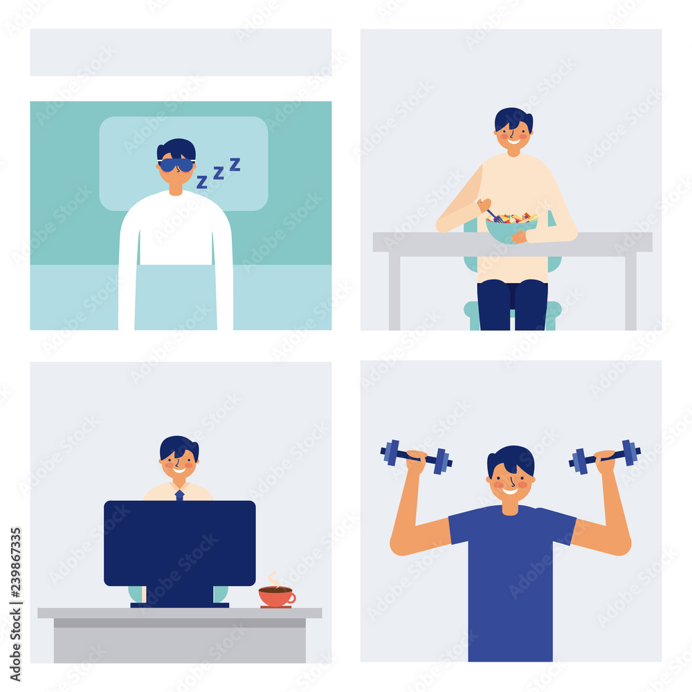 daily activity man sleeping eating and exercise daily activity man sleeping eating and exercise