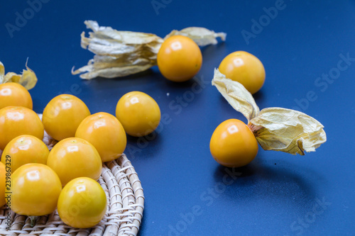 Cape gooseberry fruits (Physalis peruviana)isolated on black background.Commonly called goldenberry, golden berry, Pichuberry.