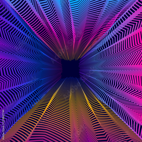 Vector surreal illusion art for design  line art 3d dimensional textured inner space  hallucinogen drug trip theme. Fantastic psychedelic trendy modern op art  optical dimensional illusion.