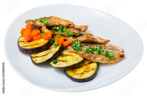 Broiled lamb loin chops with eggplant
