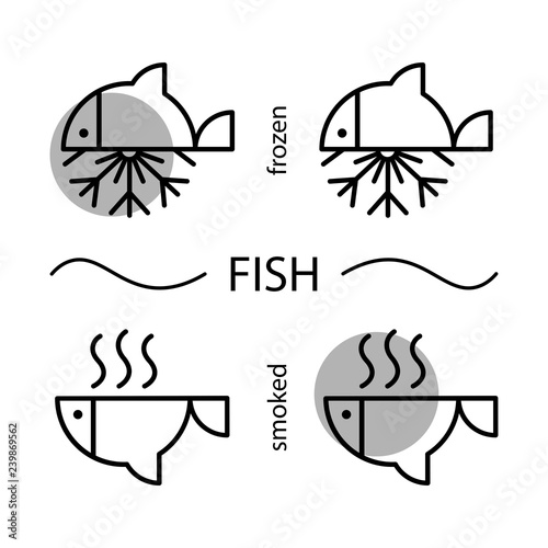 Fish. Frozen and smoked fish. Web icons. Line icons