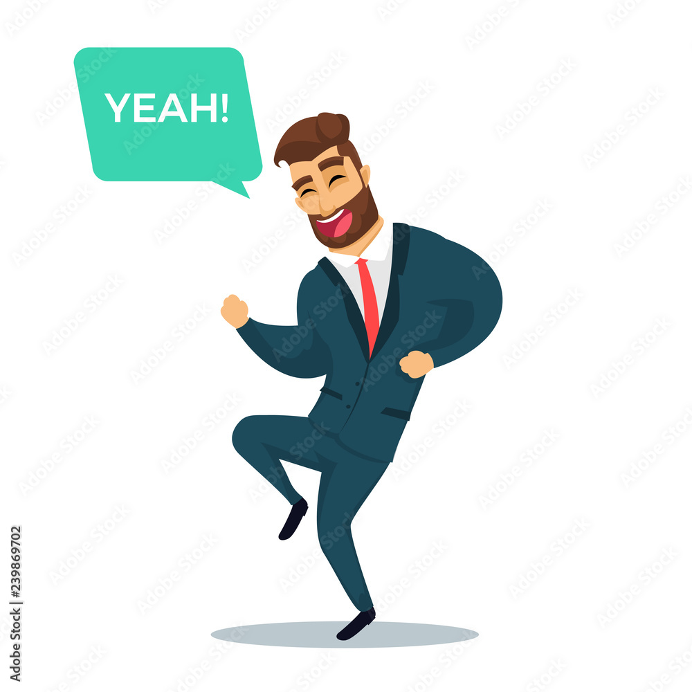 Bearded fun character businessman. Happy cartoon business men.  Vector illustration