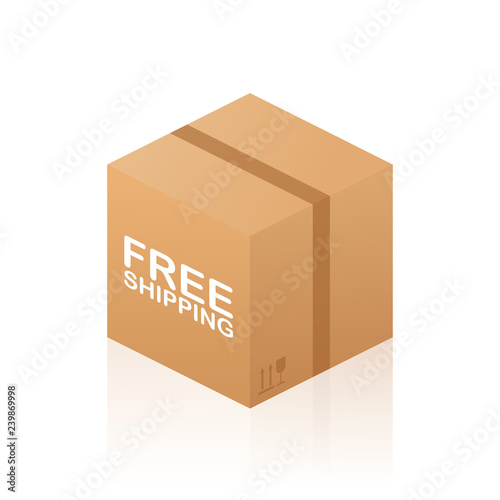 Free Shipping Cardboard Box on white background. Vector illustration.