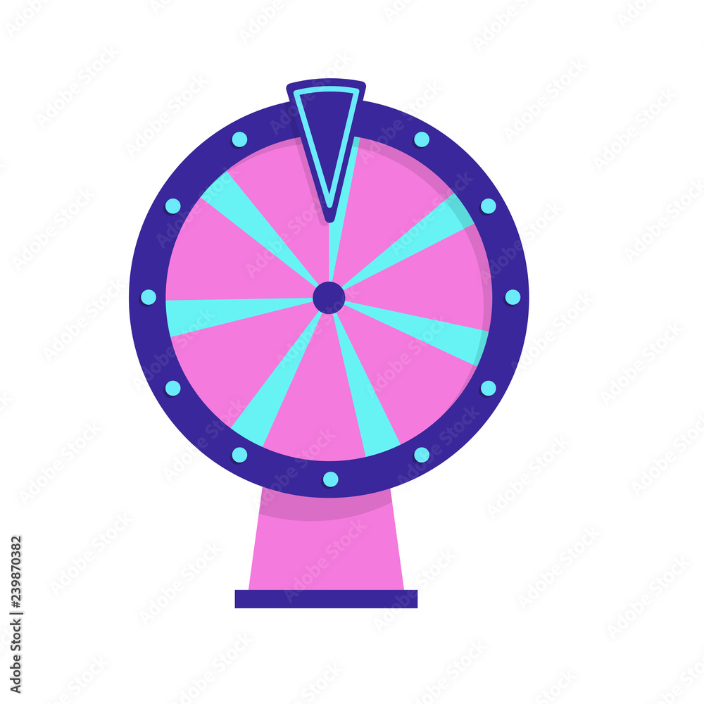 Blue, pink and purple fortune wheel illustration. Game, gambling, luck. Casino concept. Vector illustration can be used for topics like casino, circus, entertainment Blue, pink and purple fortune wheel illustration. Game, gambling, luck. Casino concept. Vector illustration can be used for topics like casino, circus, entertainment