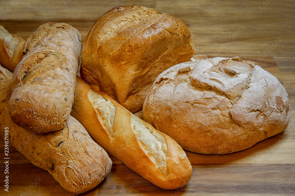 Bread background. Bread products, Baguettes