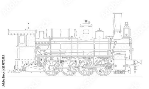 Vintage cartoon hand drawn steampunk steam locomotive train. Vector illustration
