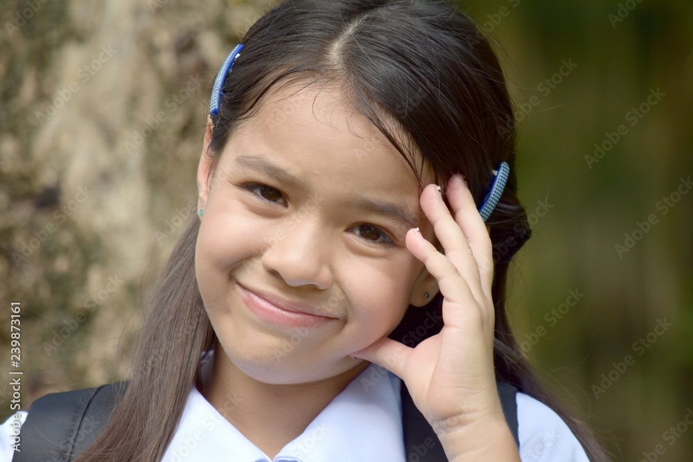 Student Child Wondering Wearing Uniform With Books Student Child Wondering Wearing Uniform With Books