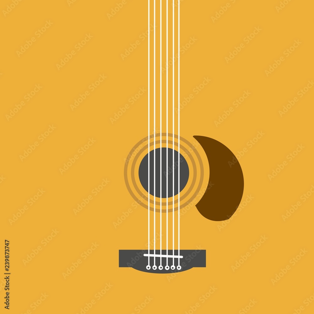Plakat tło wektor nowoczesny prosty gitara klasyczna. płaska kreskówka muzyka klasyczna. koncepcja muzyczna.