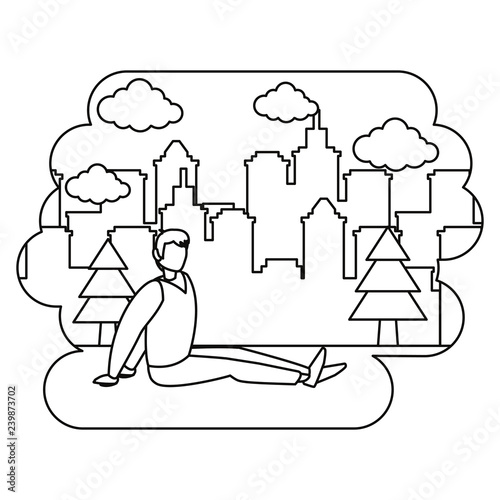 man making yoga in the park city