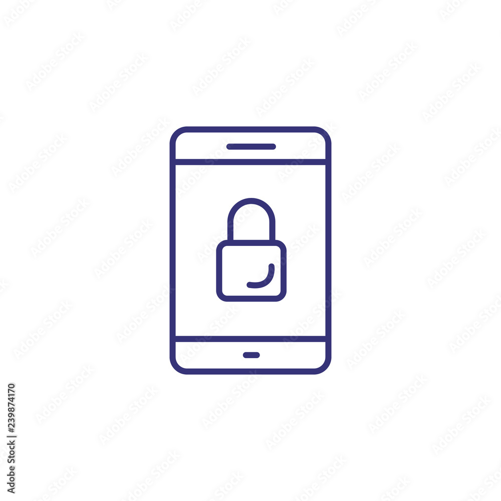 Tablet security line icon. Screen with lock on white background. Security concept. Vector illustration can be used for topics like safety, protection, personal data Tablet security line icon. Screen with lock on white background. Security concept. Vector illustration can be used for topics like safety, protection, personal data