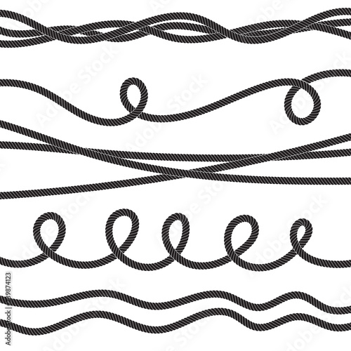 Set of twisted vector rope icon or cordage with loops