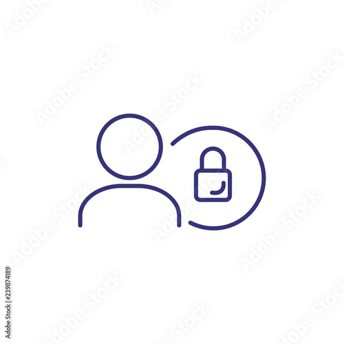 User protection line icon. Person with lock in circle on white background. Security concept. Vector illustration can be used for topics like program, internet, computer, coding, technology