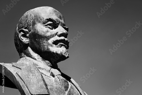 Old monument of  V.I. Lenin, leader of political upheaval in Russia in 1917, black and white photo