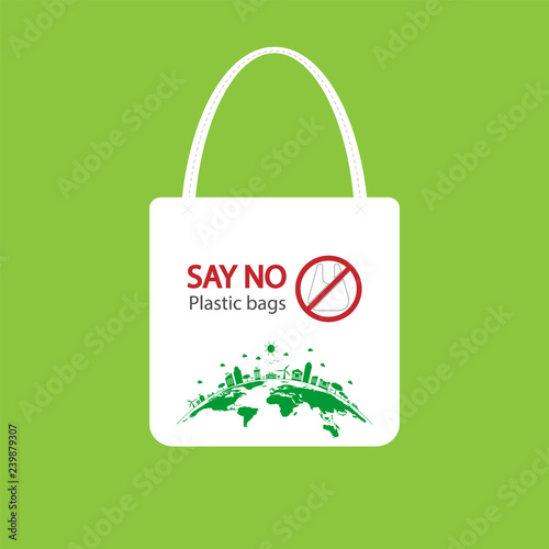 Ecology concept,eco-friendly fabric bag ideas.Vector illustration
