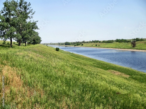 landscape with channel and blue sky