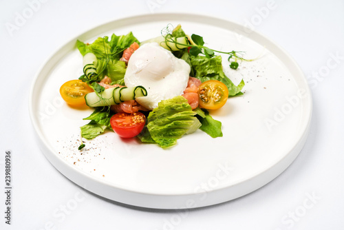 vegetable salad with poached egg