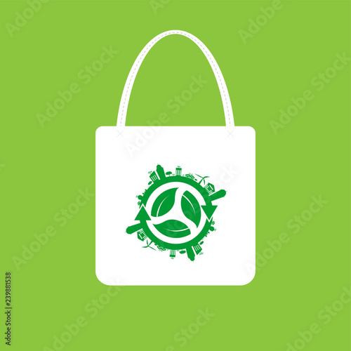 Ecology concept,eco-friendly fabric bag ideas.Vector illustration