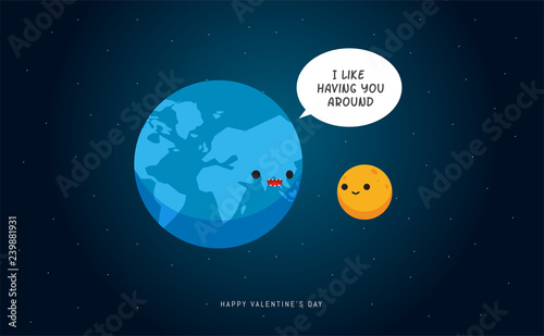 Fototapeta Naklejka Na Ścianę i Meble -  Earth and the moon. vector illustration. Valentine's vector illustration