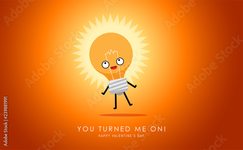 an orange bulb turned on. Valentine's vector illustration