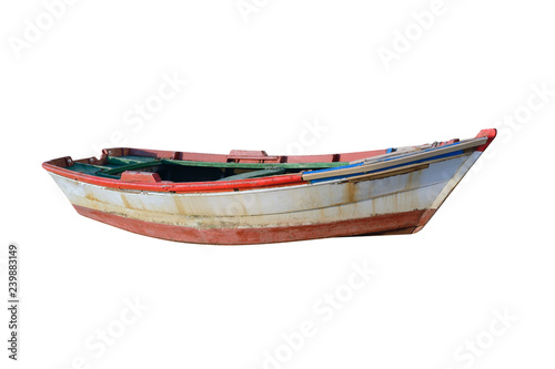 wooden fishing boat isolated on white background