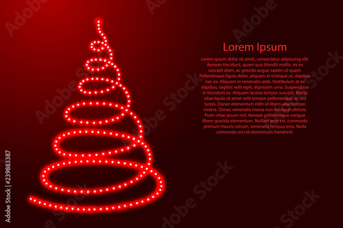 Christmas tree from spiral abstract schematic from luminous red star space points on the contour for banner, poster, greeting card. Vector illustration.